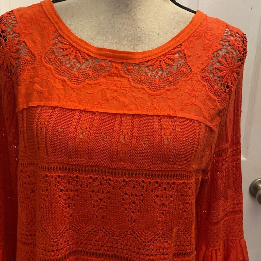 Free People Red Lace Bell Sleeve Top - Picture 6 of 15